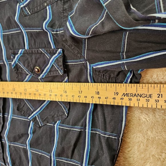 Diesel Shirt Pearl Snap Button-Down Pockets Mens Size M Black Blue Plaid Western - Picture 4 of 10